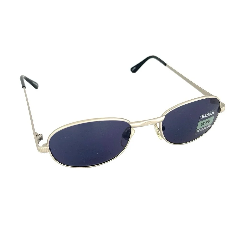 Deziner Wholesale LLC Oval Metal Sunglasses Silver Frame Blue Lens UV400